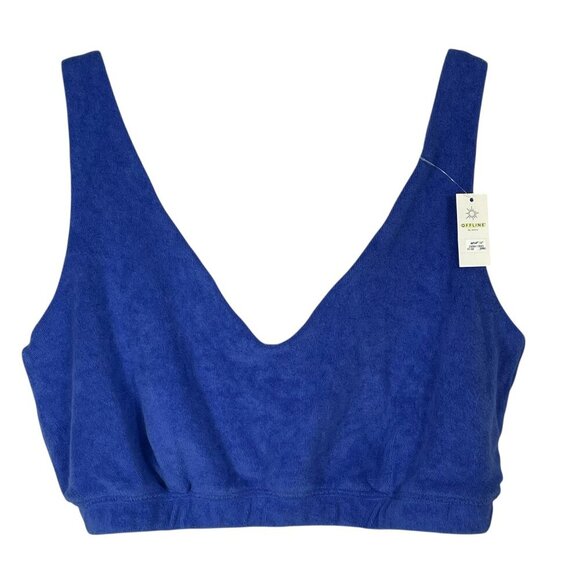 aerie Offline Summer Lights Terry Sports Bra Blue Size XL Comfy Elastic Workout - Picture 1 of 12